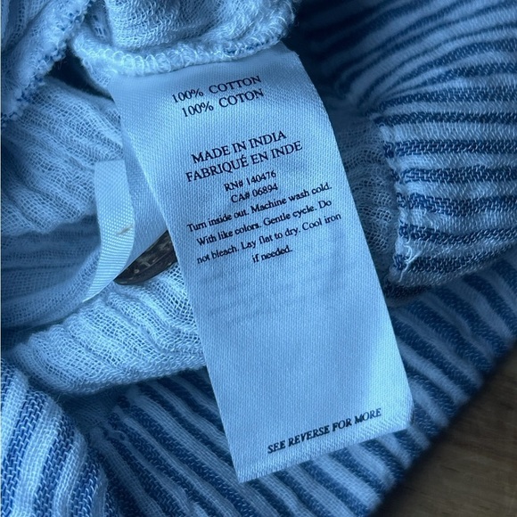 Faherty Izzy Blue Cream Striped Double Gauze Button Front Cotton Romper Sz Small - Picture 10 of 11